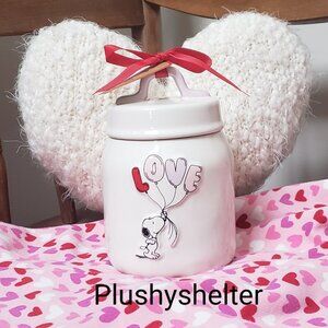 Rae Dunn Snoopy MADE WITH LOVE Doubled Sided Air Tight Cookie Jar NWT